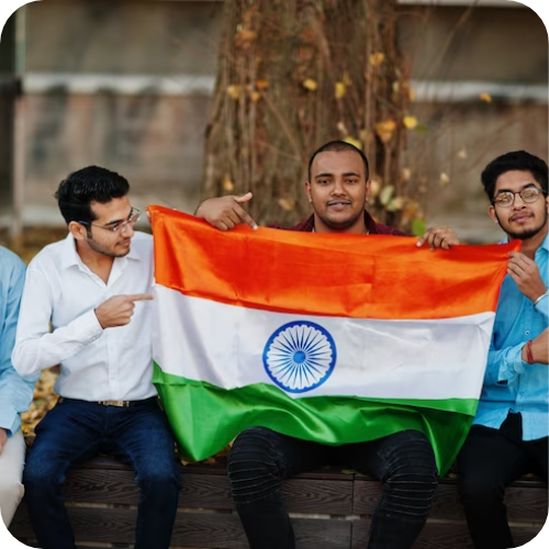 Men showing Indian flag