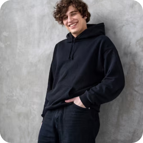 Man wearing black oversized hoodie