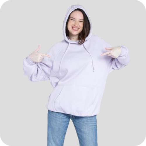 Woman showing hoodie