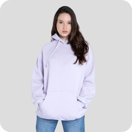 Woman wearing purple hoodie