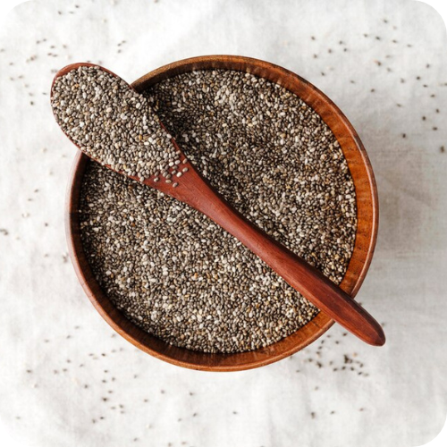 Raw chia seeds in bowl