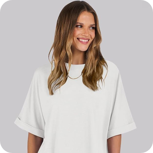 Woman wearing white t-shirt